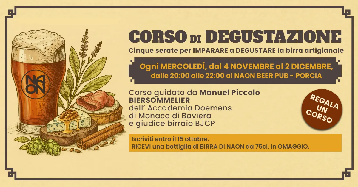 Locandina di «Corso di degustazione» al Naon Beer Pub di Porcia